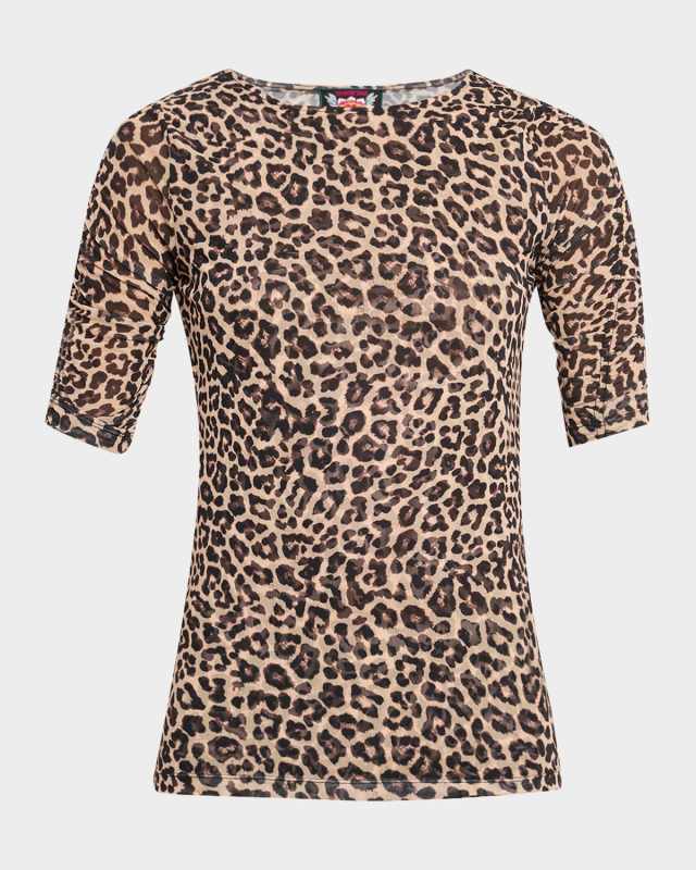 Slim Leopard-Print Mesh Top